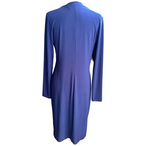 Norma Kamali Sheath Dress Large L Navy Blue Long Sleeve Stretch Washable - Picture 5 of 7
